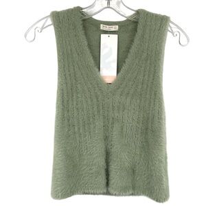 Miss Love In A Wonderland Fuzzy Soft Sweater Vest in Sage New Size Large